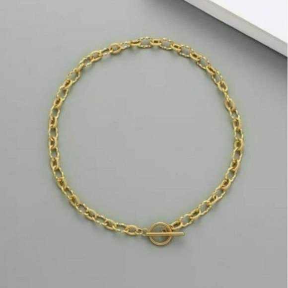 18k Gold Plated Stainless Steel Chunky Chain Choker Necklace Toggle Clasp 17in - Picture 4 of 5